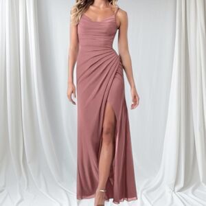 AZAZIE Dress NEW Bridesmaid Deandra  Pleated Flattering Slit Dusty Rose Size 2